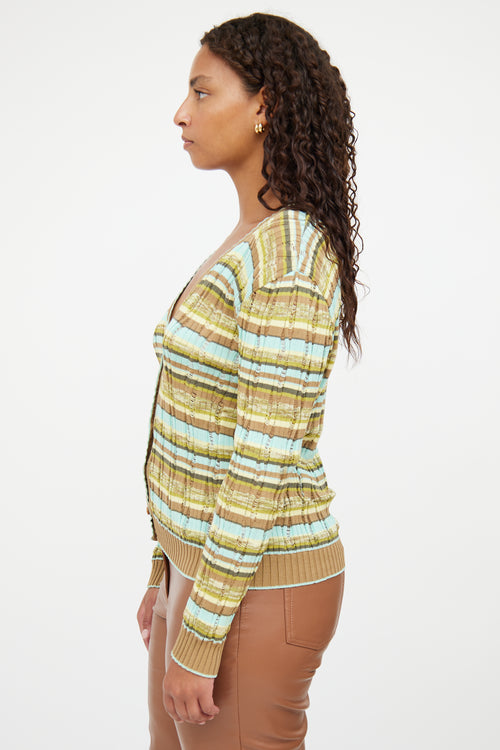 M Missoni Brown Blue Green Stripe Cardigan