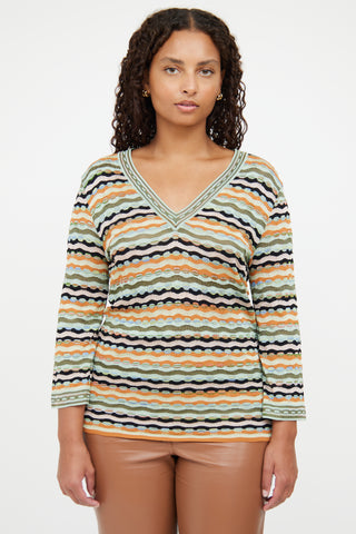 M Missoni Blue Multi Colour Knit V Neck Top