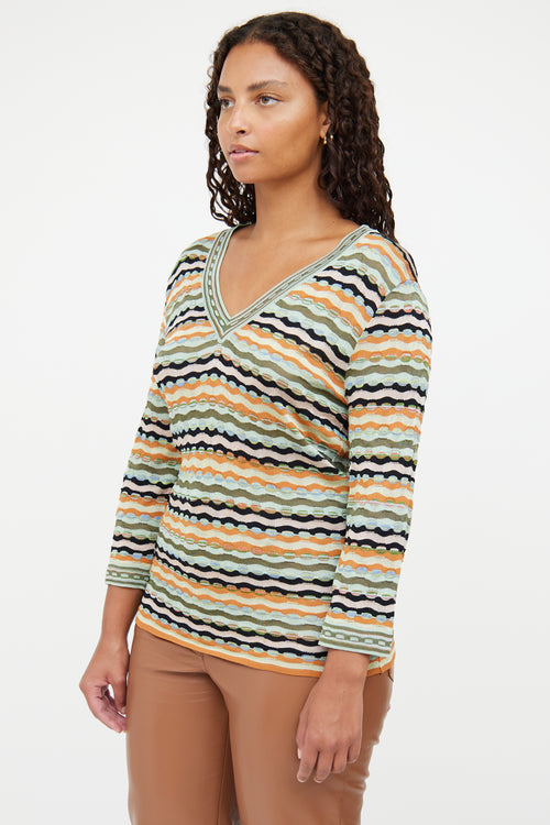 M Missoni Blue Multi Colour Knit V Neck Top