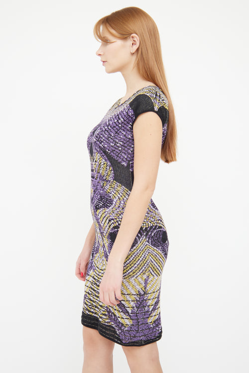 Missoni Purple Multi Coloured Knit Print Sleevless Dress