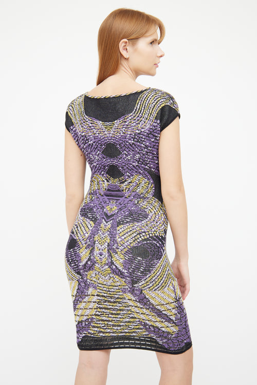 Missoni Purple Multi Coloured Knit Print Sleevless Dress