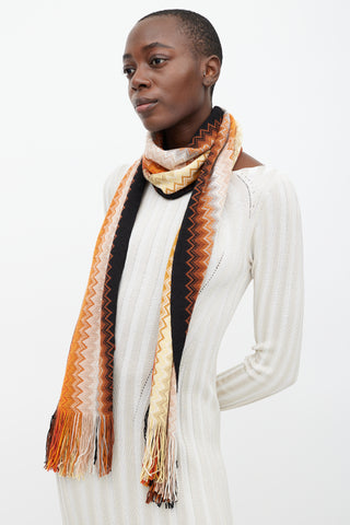 Missoni Orange & Multi Wool Chevron Knit Scarf