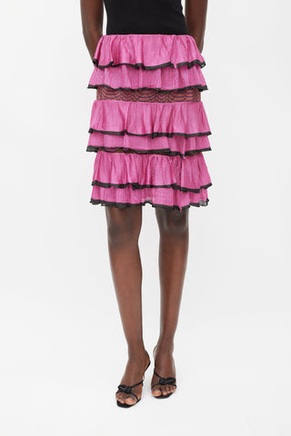 Missoni Pink & Black Knit Ruffle Tiered Skirt