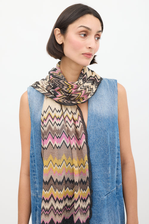 Missoni Cream & Multicolour Wool Striped Scarf