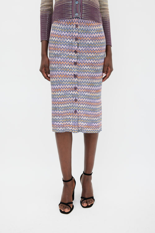 Missoni Pink & Multicolour Zigzag Midi Skirt