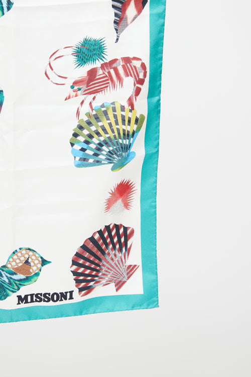 Missoni White & Teal Print Silk Square Scarf