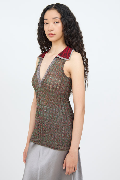 Missoni Red Multi Colour Shiny Cable Knit Top