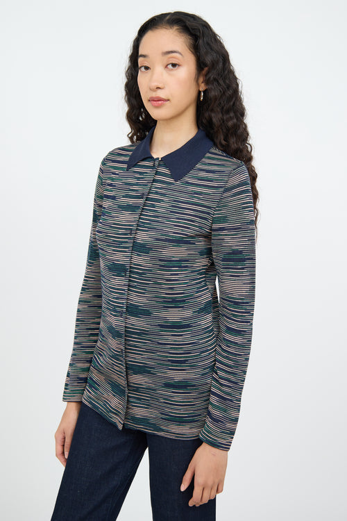 M Missoni Navy Multi Colour Stripe Cardigan