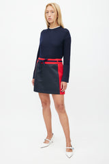 Miu Miu 1990s Navy & Red Wool Drawstring Skirt