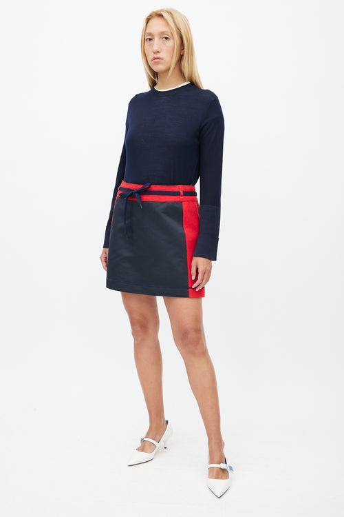 Miu Miu 1990s Navy & Red Wool Drawstring Skirt