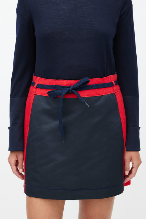 Miu Miu 1990s Navy & Red Wool Drawstring Skirt
