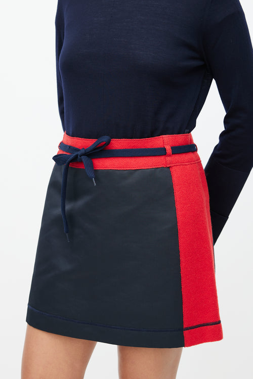 Miu Miu 1990s Navy & Red Wool Drawstring Skirt