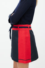Miu Miu 1990s Navy & Red Wool Drawstring Skirt