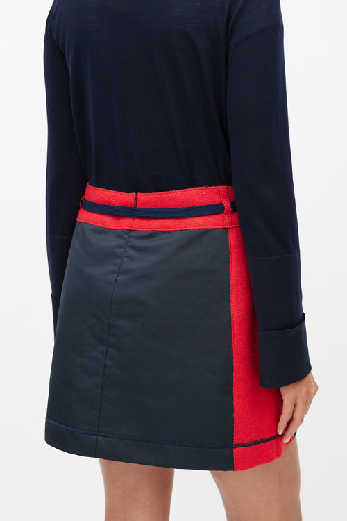 Miu Miu 1990s Navy & Red Wool Drawstring Skirt