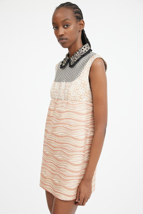 2007 Pink Gold & Multicolour Jacquard Patterned Dress