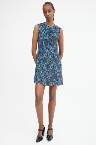 2012 Blue & Brown Ornate Printed Shift Dress