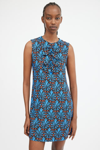 2012 Blue & Brown Ornate Printed Shift Dress