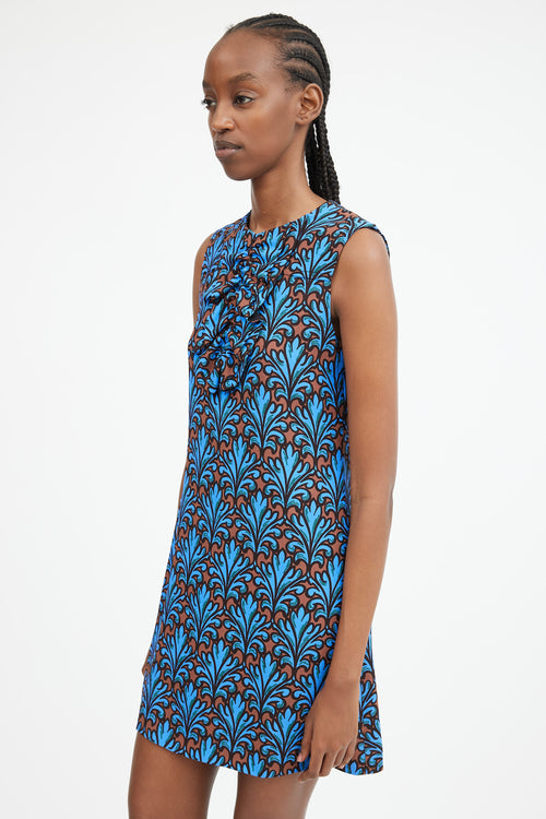 2012 Blue & Brown Ornate Printed Shift Dress