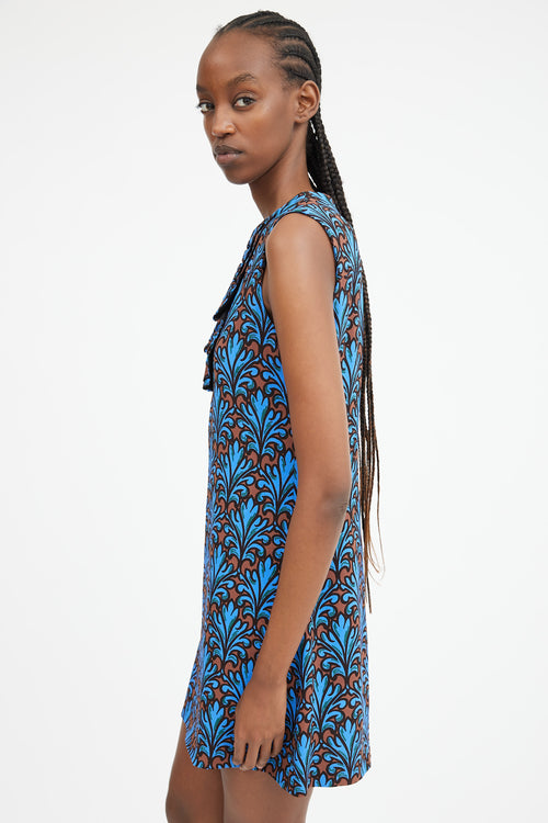 2012 Blue & Brown Ornate Printed Shift Dress