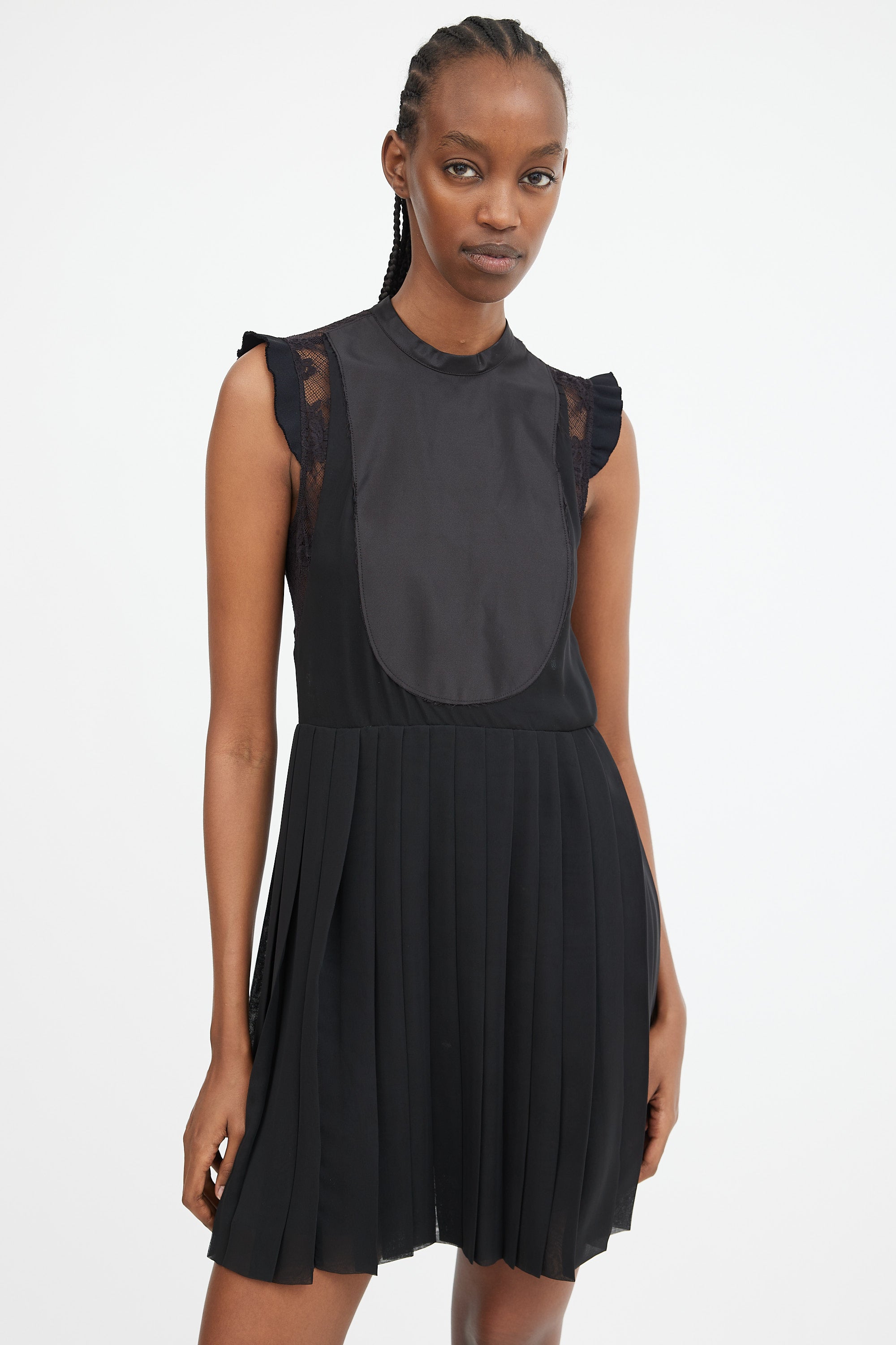 Miu Miu // 2014 Black Lace Panelled Pleated Dress VSP Consignment Miu Miu // 2014 Black Lace Panelled Pleated Dress VSP Consignment