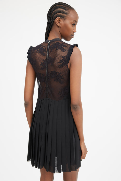 2014 Black Lace Panelled Pleated Dress