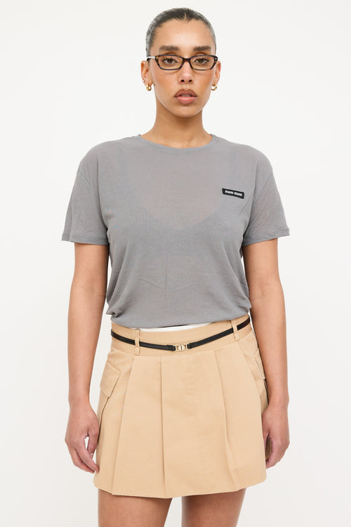 Miu Miu 2023 Ribbed Logo Short Sleeve Top
