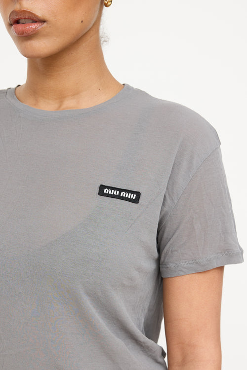 Miu Miu 2023 Ribbed Logo Short Sleeve Top