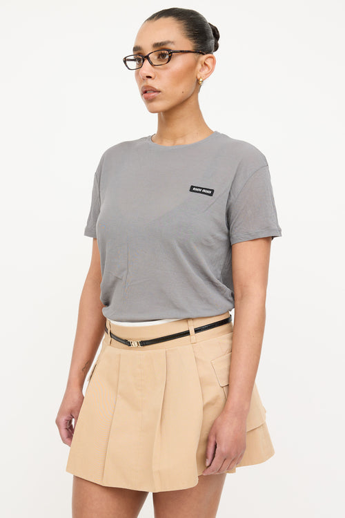 Miu Miu 2023 Ribbed Logo Short Sleeve Top