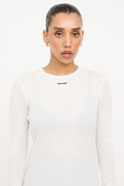 Miu Miu 2022 Ribbed Logo Longsleeve Top