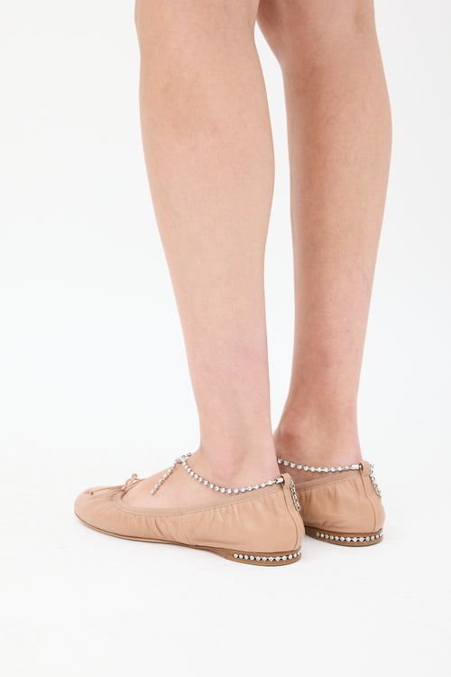 Miu Miu Beige & Silver Leather Jewel Ballet Flat