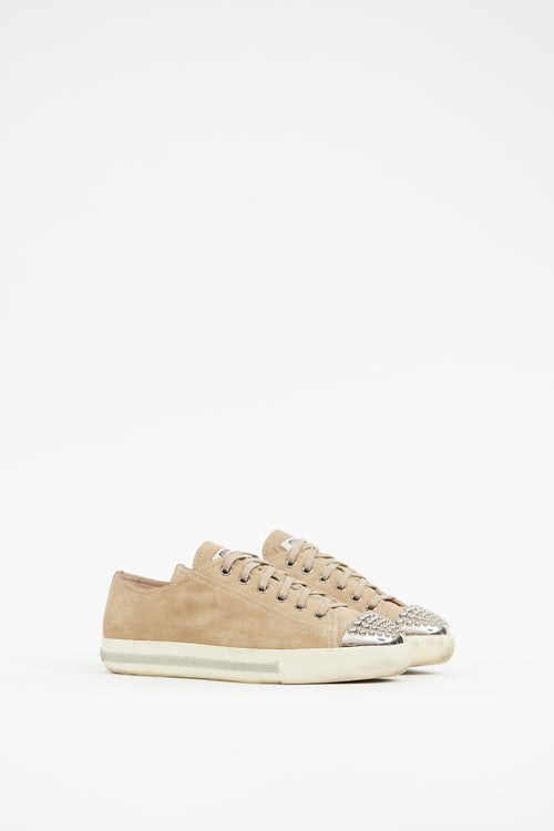 Miu Miu Beige & Silver Toe Cap Sneaker