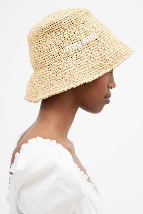 Miu Miu Beige & White Logo Woven Bucket Hat