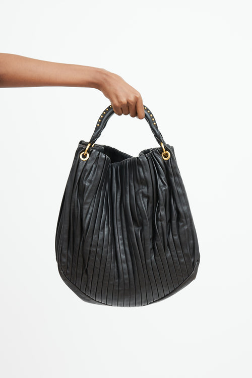 Miu Miu Black Bosco Leather Plisse Tote Bag