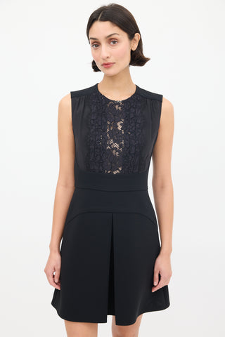 Miu Miu Black Floral Lace Panelled A-Line Dress