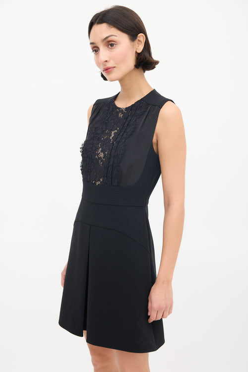 Miu Miu Black Floral Lace Panelled A-Line Dress