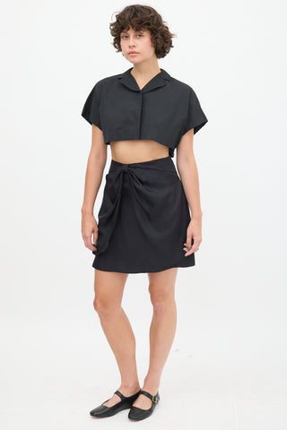 Miu Miu Black Gathered Bow Skirt