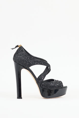 Miu Miu Black Glitter Platform Sandal