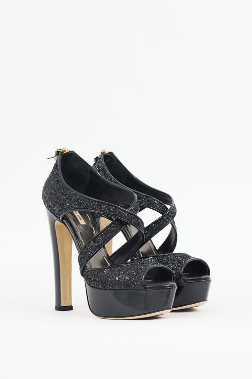 Miu Miu Black Glitter Platform Sandal