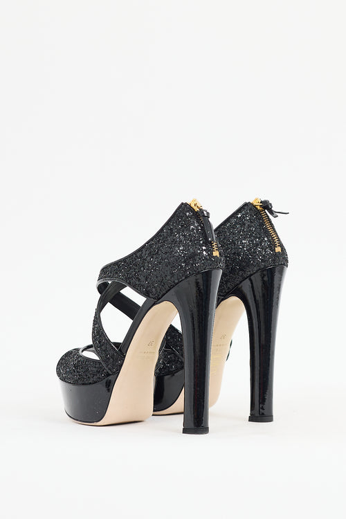 Miu Miu Black Glitter Platform Sandal