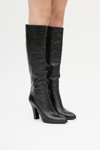 Black Leather Knee High Boot