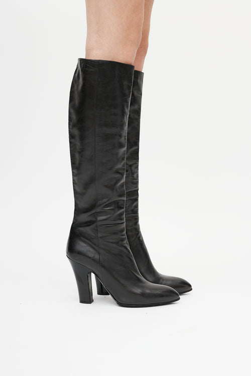 Black Leather Knee High Boot