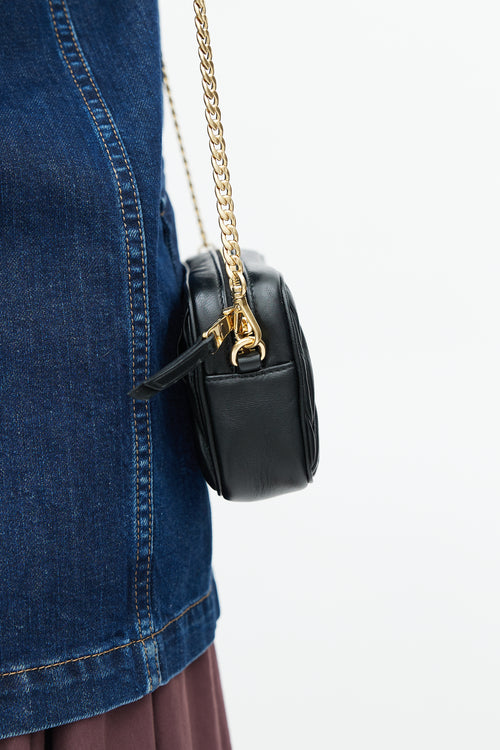 Miu Miu Black Matelasse Logo Chain Belt Bag