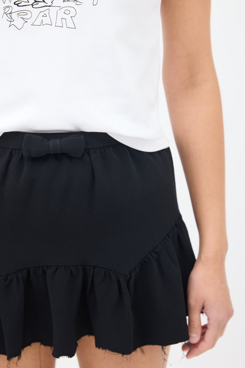 Miu Miu Black Bow Raw Hem Ruffled Skirt