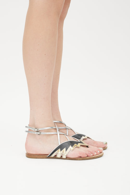 Miu Miu Black & Multicolour Leather Metallic Strappy Sandal