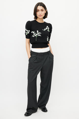 Miu Miu Black & Multicolour Wool Floral Sequin Top