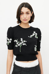 Miu Miu Black & Multicolour Wool Floral Sequin Top