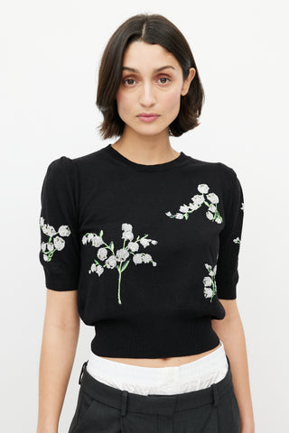 Miu Miu Black & Multicolour Wool Floral Sequin Top