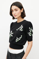 Miu Miu Black & Multicolour Wool Floral Sequin Top