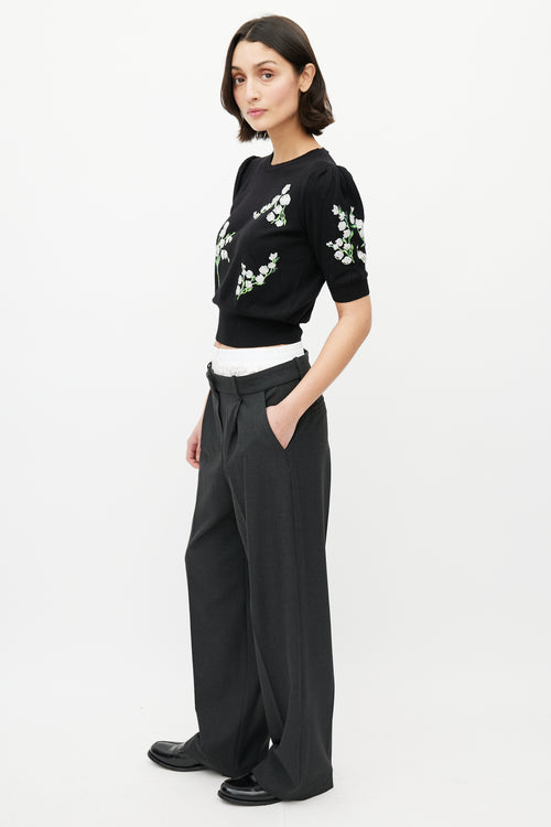 Miu Miu Black & Multicolour Wool Floral Sequin Top