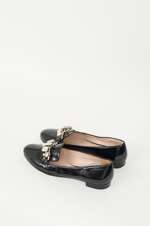 Miu Miu Black Patent Crystal Embellished Loafer